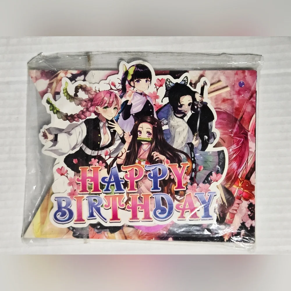 Demon Slayer Anime Birthday Decorations Banner Cake Toppers